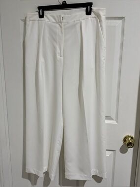 Misook White Wide-Leg High-Rise Pants